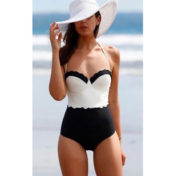 Boutique Other - Retro Black White Block One-Piece Swimsuit